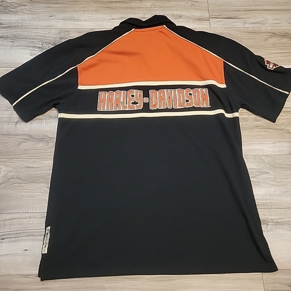 Harley Davidson Shirt Mens Large Orange Black Embroidered Double Sided - Picture 4 of 12